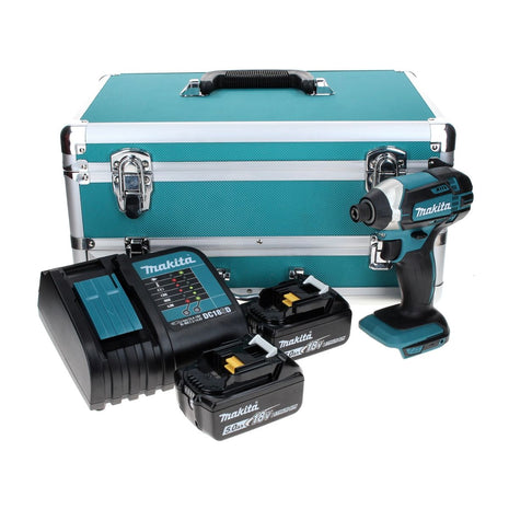 Makita DTD 152 STTX Avvitatore ad impulsi a batteria 18V 165Nm + 2x Batterie 5,0 Ah + Caricabatterie + Set 70 punte avvit./forat. + Valigetta in alluminio TX