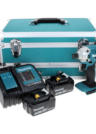 Makita DTD 156 SFTX Akku Schlagschrauber 18 V 155 Nm + 2x Akku 3,0 Ah + Ladegerät + 70 tlg. Bit Bohrer Set + TX Alu Koffer