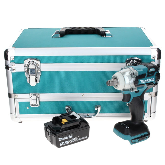 Makita DTW 285 T1TX llave de impacto a batería 18 V 280 Nm 1/2" sin escobillas + 1x batería 5,0 Ah + juego de brocas de 70 piezas + maletín de aluminio TX - sin cargador