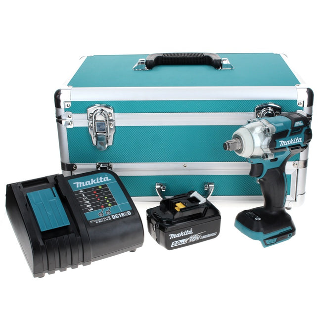 Makita DTW 285 ST1TX llave de impacto a batería 18 V 280 Nm 1/2" sin escobillas + 1x batería 5,0 Ah + cargador + juego de brocas de 70 piezas + maletín de aluminio TX