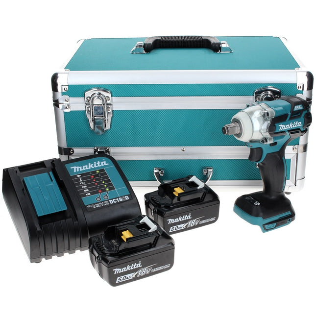 Makita DTW 285 STTX llave de impacto a batería 18 V 280 Nm 1/2" sin escobillas + 2x baterías 5,0 Ah + cargador + juego de brocas de 70 piezas + maletín de aluminio TX