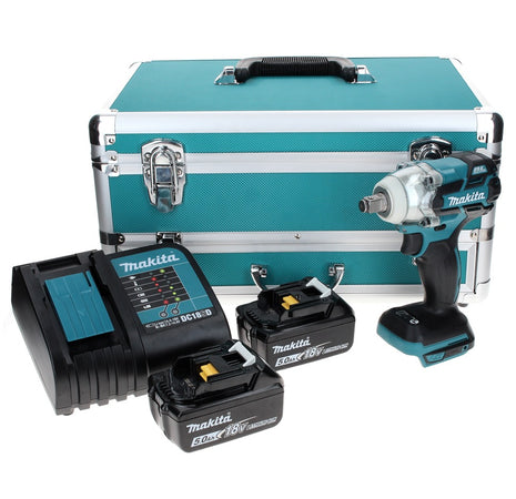 Makita DTW 285 STTX llave de impacto a batería 18 V 280 Nm 1/2" sin escobillas + 2x baterías 5,0 Ah + cargador + juego de brocas de 70 piezas + maletín de aluminio TX