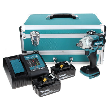 Makita DTW 285 SGTX llave de impacto a batería 18 V 280 Nm 1/2" sin escobillas + 2x baterías 6,0 Ah + cargador + juego de brocas de 70 piezas + maletín de aluminio TX