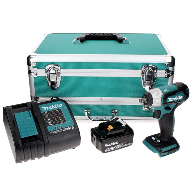 Makita DTW 180 SF1TX llave de impacto a batería 18 V 180 Nm 3/8" sin escobillas + 1x batería 3,0 Ah + cargador + juego de brocas de 70 piezas + maletín de aluminio TX