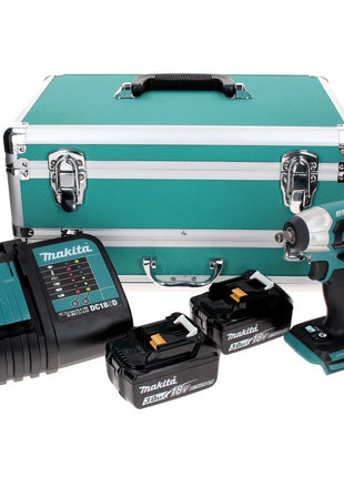 Makita DTW 180 SFTX llave de impacto a batería 18 V 180 Nm 3/8" sin escobillas + 2x baterías 3,0 Ah + cargador + juego de brocas de 70 piezas + maletín de aluminio TX