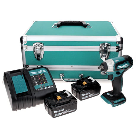 Makita DTW 180 STTX llave de impacto a batería 18 V 180 Nm 3/8" sin escobillas + 2x baterías 5,0 Ah + cargador + juego de brocas de 70 piezas + maletín de aluminio TX