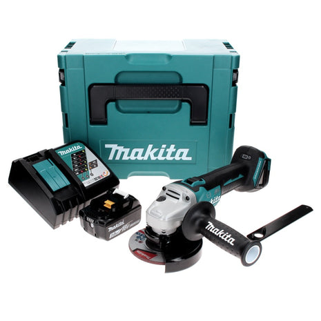 Smerigliatrice angolare a batteria Makita DGA 506 RF1J 18 V 125 mm senza spazzole + 1x batteria ricaricabile 3,0 Ah + caricabatterie + Makpac