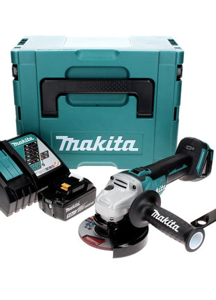 Amoladora angular a batería Makita DGA 506 RT1J 18 V 125 mm sin escobillas + 1x batería 5,0 Ah + cargador + Makpac