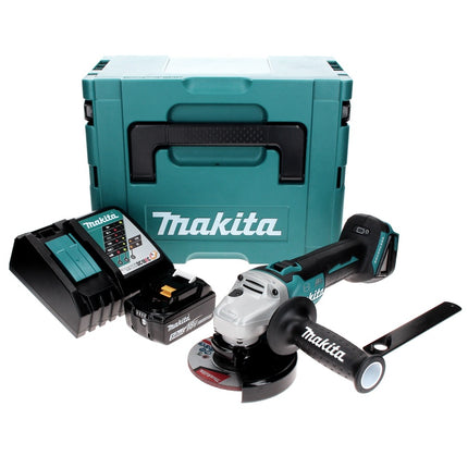 Makita DGA 506 RT1J cordless angle grinder 18 V 125 mm brushless + 1x rechargeable battery 5.0 Ah + charger + Makpac