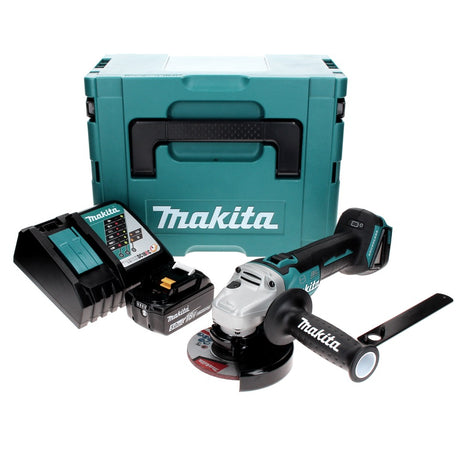 Amoladora angular a batería Makita DGA 506 RT1J 18 V 125 mm sin escobillas + 1x batería 5,0 Ah + cargador + Makpac