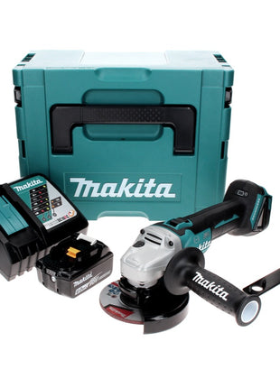 Amoladora angular a batería Makita DGA 506 RG1J 18 V 125 mm sin escobillas + 1x batería 6,0 Ah + cargador + Makpac