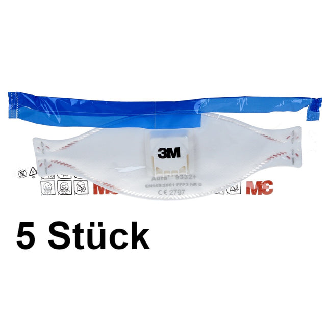 Mascarilla respiratoria 3M FFP3 Aura 9332+ con válvula 5 piezas (7100140354) EN149:2001 FFP3 NR D para materiales aislantes y madera dura
