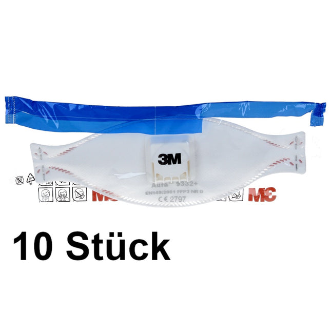 Mascarilla respiratoria 3M FFP3 Aura 9332+ con válvula 10 piezas EN149:2001 FFP3 NR D para materiales aislantes y madera dura