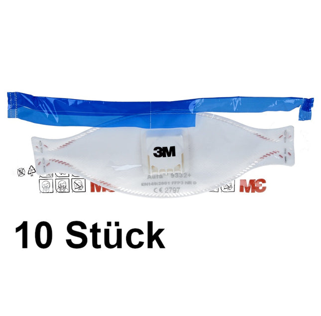 Mascarilla respiratoria 3M FFP3 Aura 9332+ con válvula 10 piezas EN149:2001 FFP3 NR D para materiales aislantes y madera dura