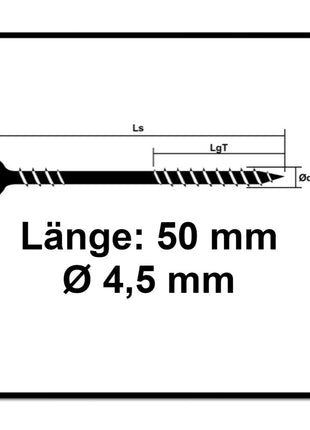 Tornillo fachada SPAX 4,5 x 50 mm 200 piezas Acero inoxidable A2 (25470004505022) rosca de fijación mini cabeza avellanada T-STAR Plus Torx T20 CUT