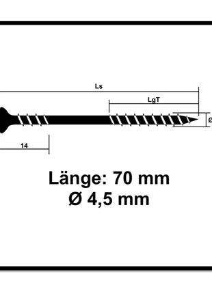 Tornillo fachada SPAX 4,5 x 70 mm 100 piezas Acero inoxidable A2 (25470004507022) rosca de fijación mini cabeza avellanada T-STAR Plus Torx T20 CUT.