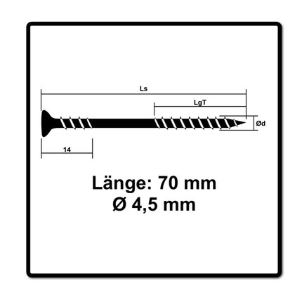 SPAX Facade Screw 4.5x70mm  - Fixing Thread - Raised Countersunk Head - T-STAR Plus Torx T20 - CUT - Stainless Steel A2 100 pcs. (25470004507022)