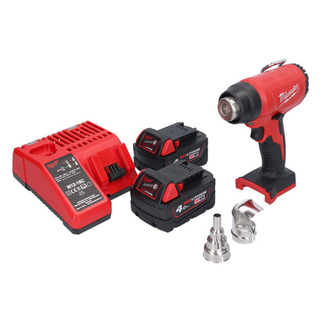 Milwaukee M18 BHG-402 akumulatorowy pistolet na gorące powietrze 18 V 470 °C + 2x akumulator 4,0 Ah + ładowarka