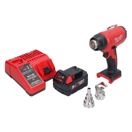 Soplador de aire caliente a batería Milwaukee M18 BHG-501 18 V 470 °C + 1x batería 5,0 Ah + cargador