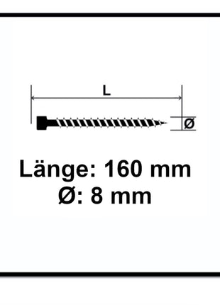 Tornillo SPAX IN.FORCE 8,0 x 160 mm 50 piezas Torx T-STAR Plus T40 (1221010801605) broca WIROX CUT con culata totalmente roscada.