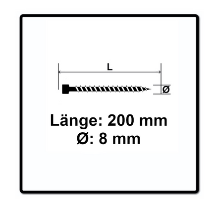 SPAX IN.FORCE Screw 8,0 x 200 mm - Torx T-STAR Plus T40 - Full thread - Cylindrical head - WIROX - CUT drill point 50 pcs. (1221010802005)