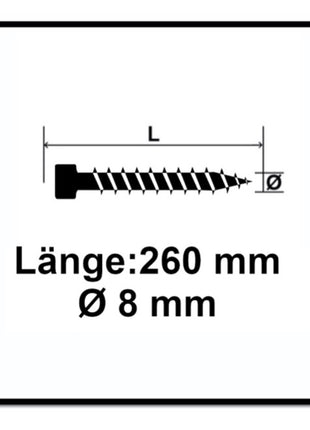 Tornillo SPAX IN.FORCE 8,0 x 260 mm 50 piezas Torx T-STAR Plus T40 (1221010802605) broca WIROX CUT con culata totalmente roscada.