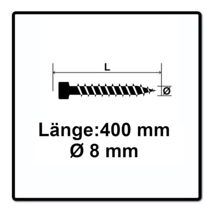 Tornillo SPAX IN.FORCE 8,0 x 400 mm 50 piezas Torx T-STAR Plus T40 (1221010804005) broca WIROX CUT con culata totalmente roscada.