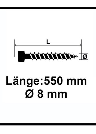 Tornillo SPAX IN.FORCE 8,0 x 550 mm 25 piezas Torx T-STAR Plus T40 (1221010805505) broca WIROX CUT con culata totalmente roscada.