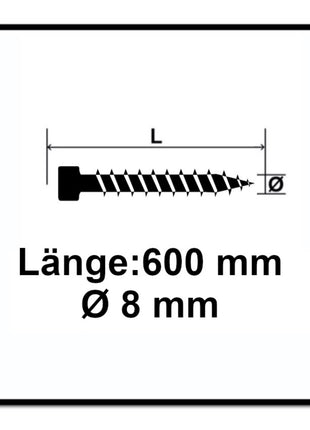 Tornillo SPAX IN.FORCE 8,0 x 600 mm 25 piezas Torx T-STAR Plus T40 (1221010806005) broca WIROX CUT con culata totalmente roscada.