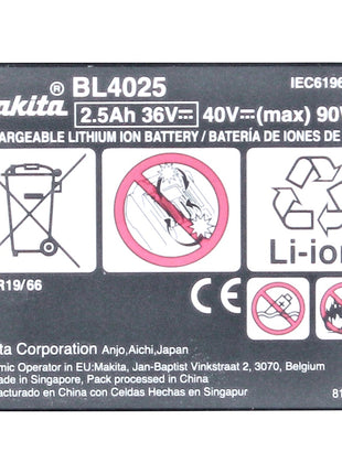 Makita BL 4025 Set de batteries 2,5 Ah 40 V XGT Li-Ion Indice de protection IP64 avec affichage LED (4x 191B36-3)