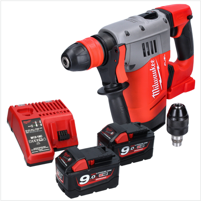 Martillo combinado a batería Milwaukee M18 CHPX-902 18 V 4,0 J SDS Plus Brushless + 2x baterías 9,0 Ah + cargador
