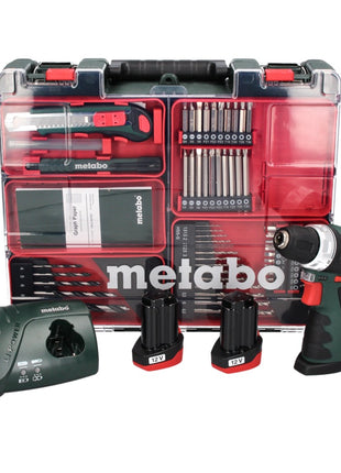 Metabo PowerMaxx BS Basic Set taladro atornillador a batería 10,8 V 34 Nm + 2 baterías 2,0 Ah + cargador + juego de brocas de 64 piezas + maletín (600080880)