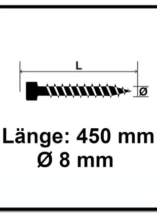 Tornillo SPAX IN.FORCE 8,0 x 450 mm 100 piezas (2x 1221010804505) Torx T-STAR Plus T40 culata totalmente roscada Broca WIROX CUT