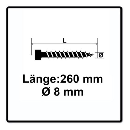 SPAX IN.FORCE screw 8,0 x 260mm Torx - T-STAR Plus T40 - Full thread - Cylindrical head - WIROX - CUT drill point 250 pcs. (5x 1221010802605)