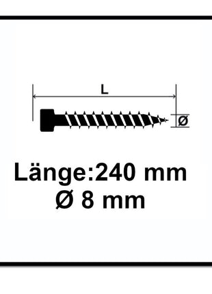 Tornillo SPAX IN.FORCE 8,0 x 240 mm 100 piezas (2x 1221010802405) Torx T-STAR Plus T40 culata totalmente roscada Broca WIROX CUT