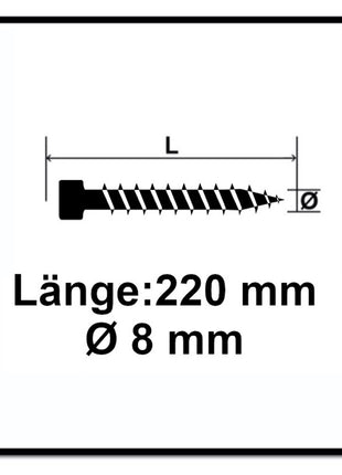 Tornillo SPAX IN.FORCE 8,0 x 220 mm 250 piezas (5x 1221010802205) Torx T-STAR Plus T40 culata totalmente roscada Broca WIROX CUT