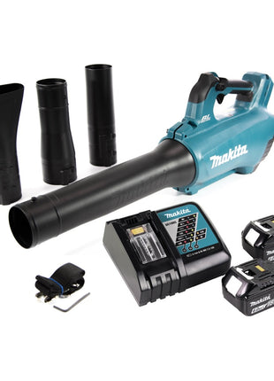 Soplador a batería Makita DUB 184 RG 18 V sin escobillas + 2x baterías 6,0 Ah + cargador