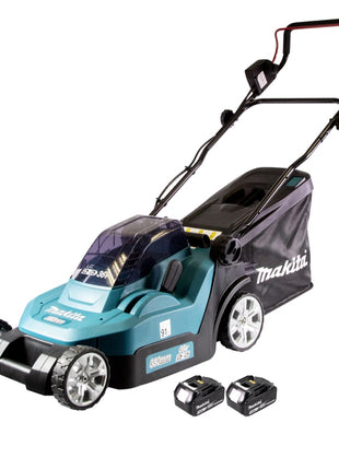 Cortacésped a batería Makita DLM 432 F2 36 V (2x 18 V) 43 cm sin escobillas + 2x batería 3,0 Ah - sin cargador