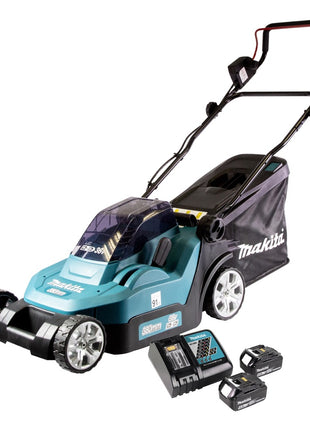 Cortacésped a batería Makita DLM 432 RM2 36 V (2x 18 V) 43 cm sin escobillas + 2x batería 4,0 Ah + cargador