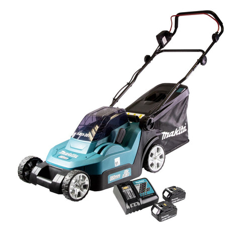 Cortacésped a batería Makita DLM 432 RM2 36 V (2x 18 V) 43 cm sin escobillas + 2x batería 4,0 Ah + cargador