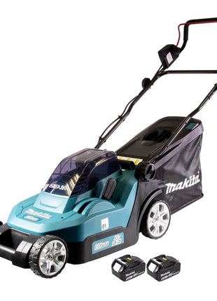 Cortacésped a batería Makita DLM 432 T2 36 V (2x 18 V) 43 cm sin escobillas + 2x batería 5,0 Ah - sin cargador