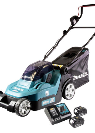 Cortacésped a batería Makita DLM 432 RT2 36 V (2x 18 V) 43 cm sin escobillas + 2x batería 5,0 Ah + cargador