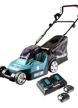 Makita DLM 432 PG2 Tondeuse à gazon sans fil 36 V (2x 18 V) 43 cm brushless + 2x Batteries 6.0 Ah + Chargeur double