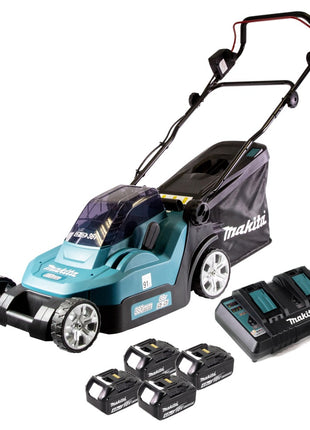 Cortacésped a batería Makita DLM 382 PM4 36 V (2x 18 V) 38 cm 40 l + 4x batería 4,0 Ah + cargador doble