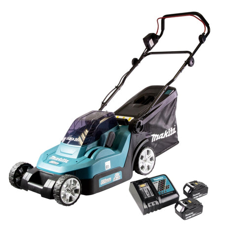 Makita DLM 382 RT2 cordless lawn mower 36 V ( 2x 18 V ) 38 cm 40 l + 2x battery 5.0 Ah + charger