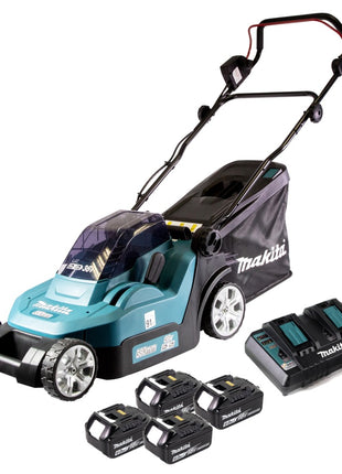 Cortacésped a batería Makita DLM 382 PG4 36 V (2x 18 V) 38 cm 40 l + 4x batería 6,0 Ah + cargador doble