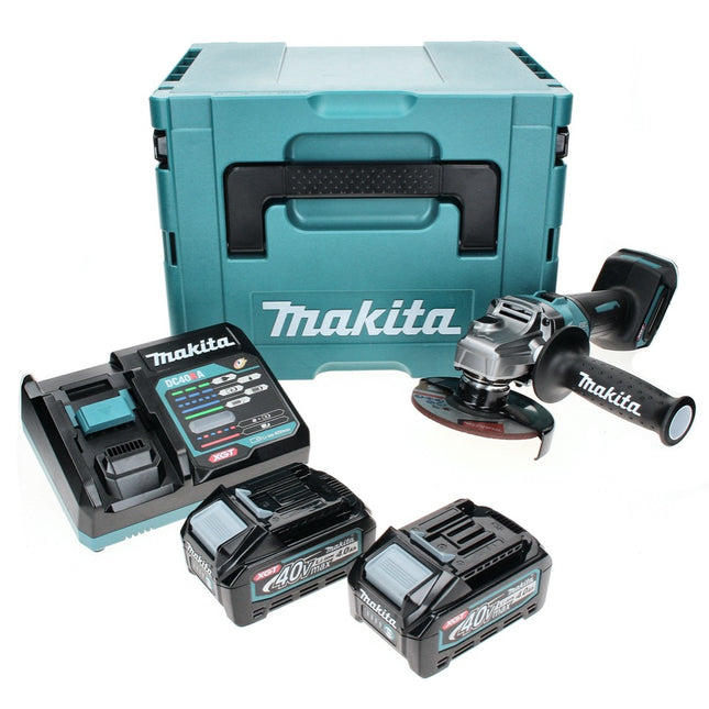 Amoladora angular a batería Makita GA 005 GM201 40 V máx. 125 mm sin escobillas XGT + 2x batería 4,0 Ah + cargador + Makpac