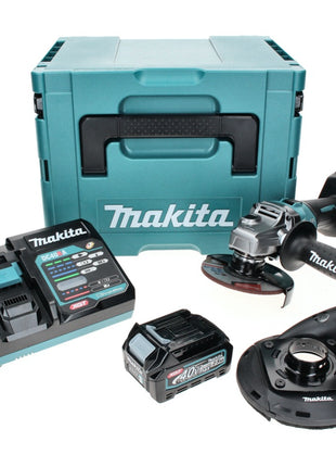 Amoladora angular a batería Makita GA 005 GD101 40 V máx. 125 mm sin escobillas XGT + 1x batería 2,5 Ah + cargador + campana de aspiración + Makpac