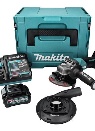 Amoladora angular a batería Makita GA 013 GD101 40 V máx. 125 mm sin escobillas XGT + 1x batería 2,5 Ah + cargador + campana de aspiración + Makpac