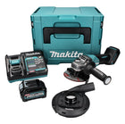 Amoladora angular a batería Makita GA 013 GD101 40 V máx. 125 mm sin escobillas XGT + 1x batería 2,5 Ah + cargador + campana de aspiración + Makpac